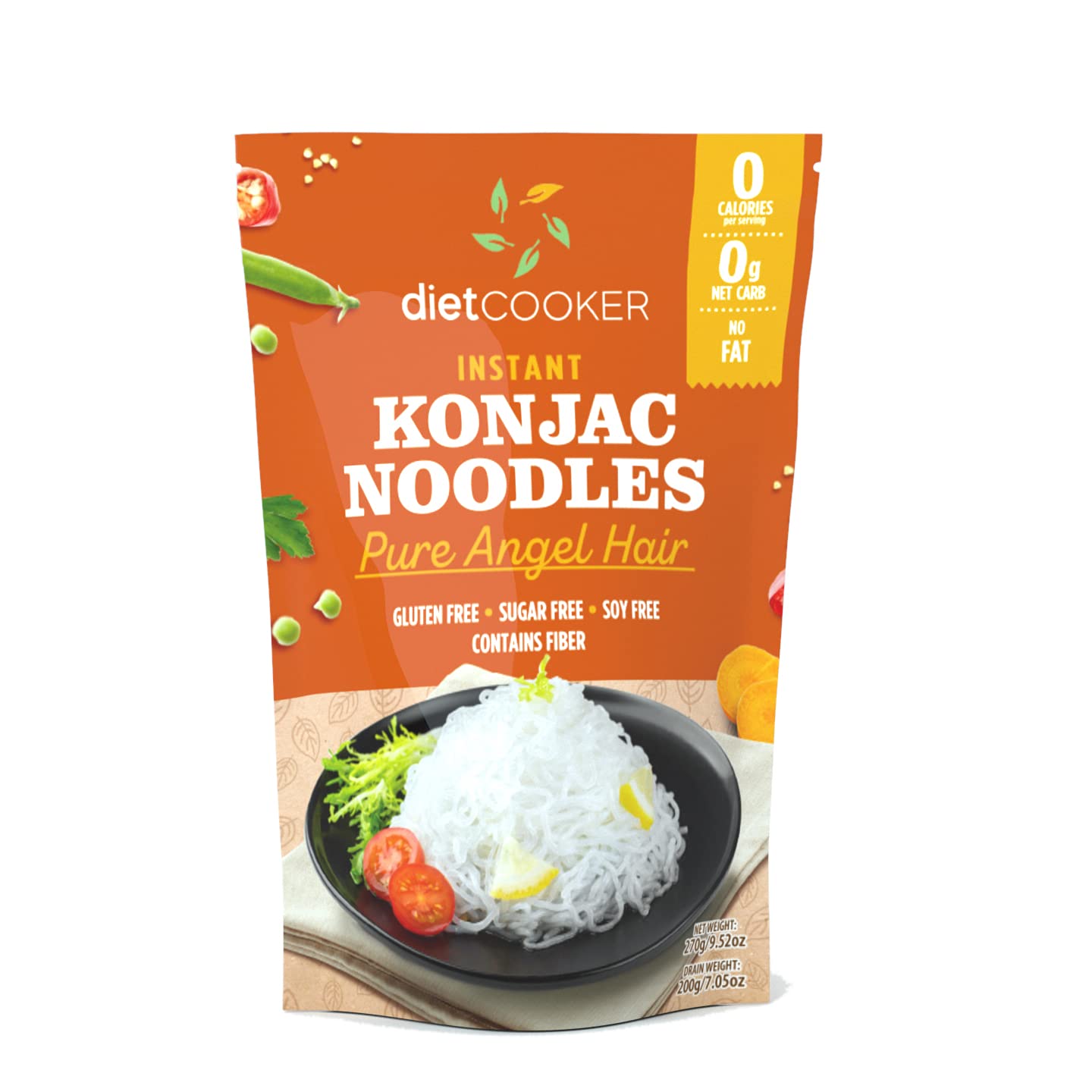 Shirataki Noodle, Premium Konjac Noodle, Keto & Vegan Friendly, 9.52 oz, Odor Free, Low Calorie Pasta, Zero Net Carbs, Healthy Diet Food - Angel Hair (10 Packs)