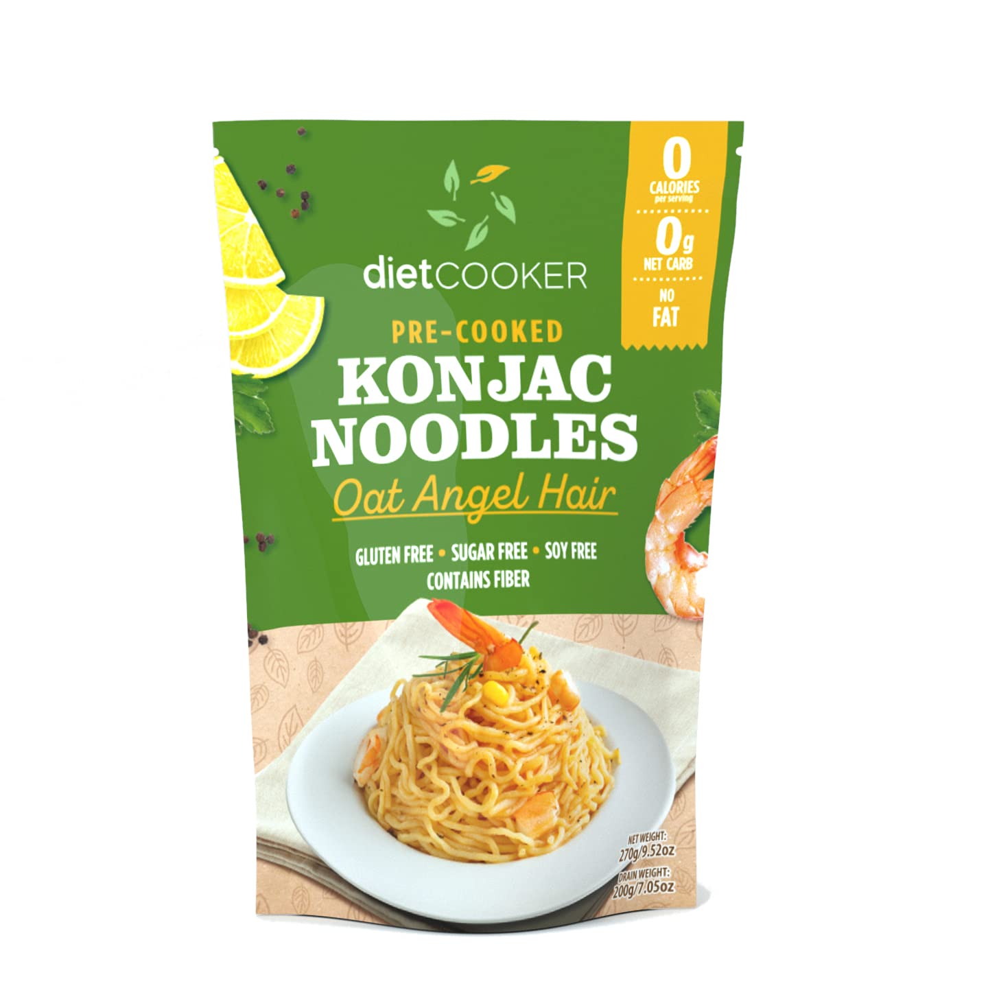 Shirataki Noodle, Premium Konjac Noodle 10 Pack Inside, Keto & Vegan Friendly, 9.52 oz, Odor Free, Low Calorie Pasta, Zero Net Carbs, Healthy Diet Food - Oat Angel Hair