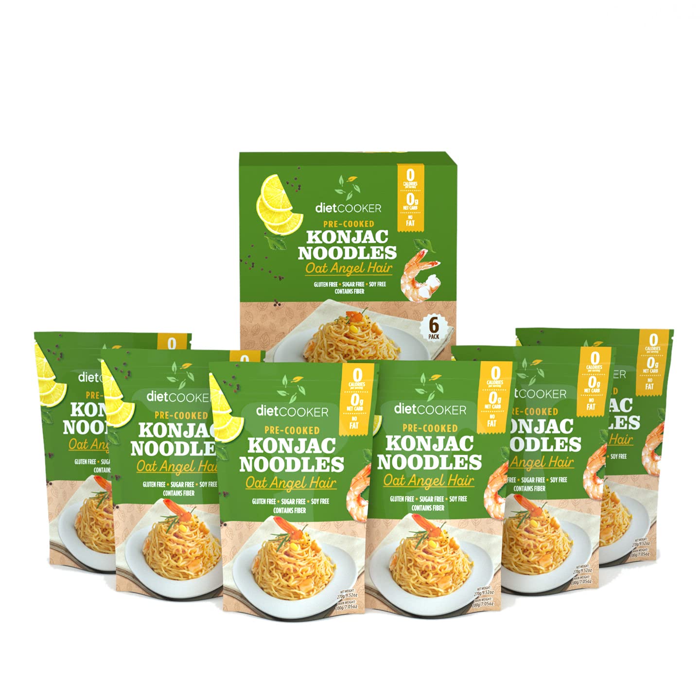 Shirataki Noodle, Premium Konjac Noodle 10 Pack Inside, Keto & Vegan Friendly, 9.52 oz, Odor Free, Low Calorie Pasta, Zero Net Carbs, Healthy Diet Food - Oat Angel Hair