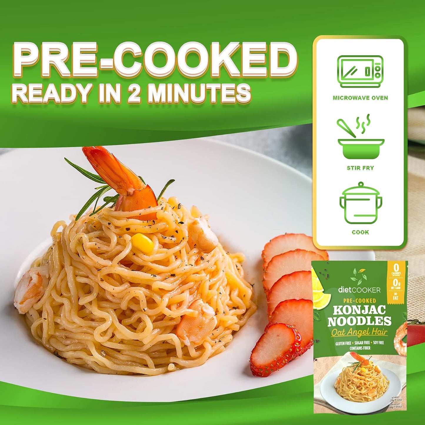 Shirataki Noodle, Premium Konjac Noodle 10 Pack Inside, Keto & Vegan Friendly, 9.52 oz, Odor Free, Low Calorie Pasta, Zero Net Carbs, Healthy Diet Food - Oat Angel Hair