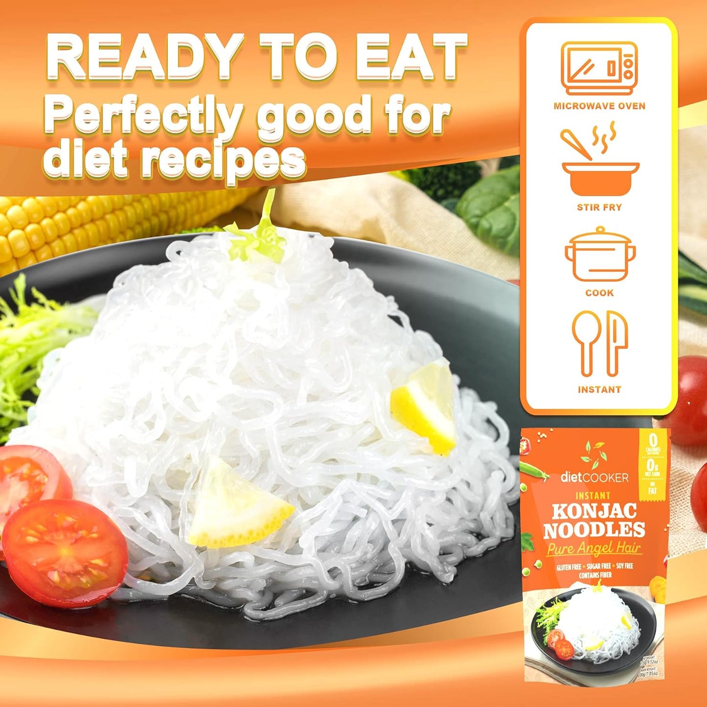 Shirataki Noodle, Premium Konjac Noodle, Keto & Vegan Friendly, 9.52 oz, Odor Free, Low Calorie Pasta, Zero Net Carbs, Healthy Diet Food - Angel Hair (10 Packs)