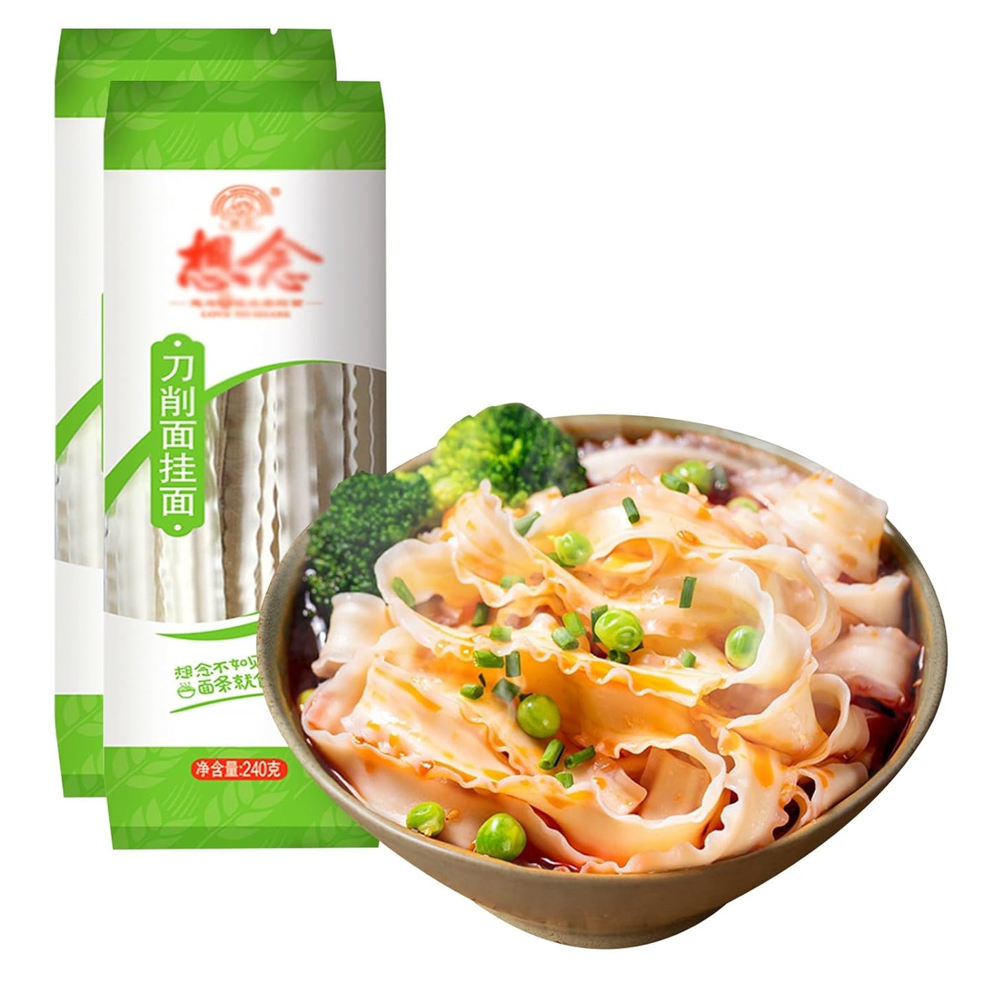 2 Packs Knife Cut Noodles, Knife Sliced Noodles, Chinese Wide Noodles, Wavy Flat Noodles, 刀削面, 8.46oz (240 g) per Pack (2 Packs)